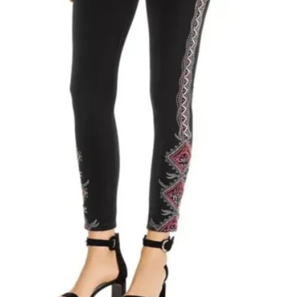 Johnny Was Blair Legging in Black Stretch Velvet Embroidered Skinny Pants XL